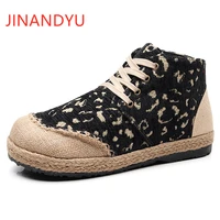 high top linen straw shoes women flats new arrival lace up womens flat shoes casual fashion confortable shoes for woman flats