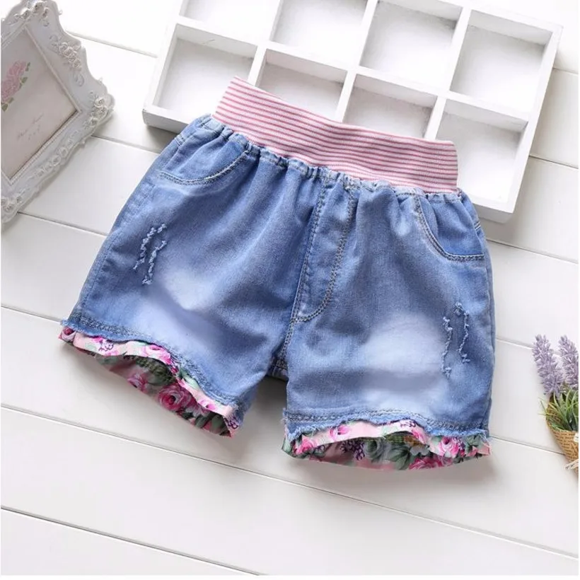 New Summer Kids Short Denim Shorts For Girls Fashion Girl Short Princess Jeans Children Pants Girls Shorts Flower Girls Clothing images - 6