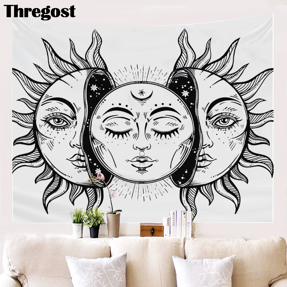 Психоделический черный солнце в стиле бохо астрологический гобелен настенный