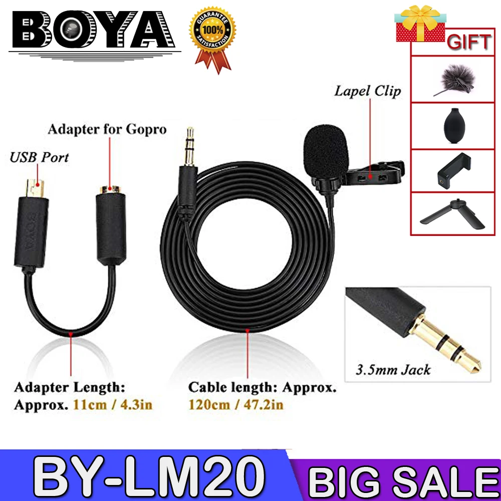 BOYA BY LM20 Pro 3 5 мм Клип Спорт Externe Microfoon всенаправленный зажим микрофон мини USB Voor GoPro