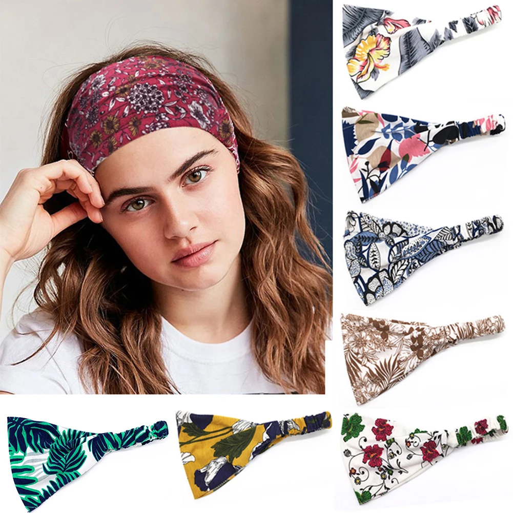 

Boho Wide Cotton Stretch Print Headband Headwrap Sports Yoga Women Solid Turban Hair Bands Hairband Hair Accessories Headwear