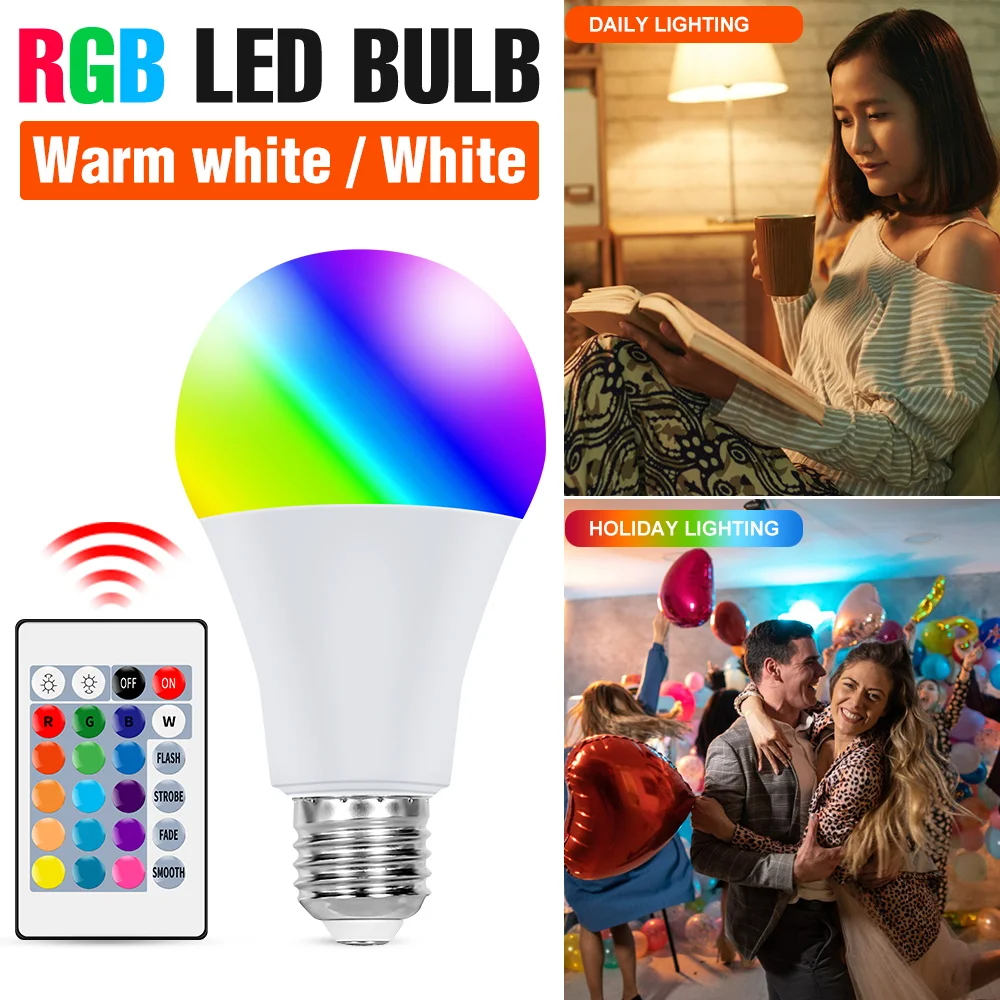 

LED Light Bulb E27 Smart Light Bulbs RGB Lamp 220V Color Light Decorate Bedroom RGBW Lampara Colorful Atmosphere Lamps Dimmable