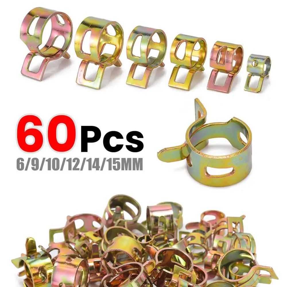 

60pcs Car Auto Spring Clip Fuel Oil Water Hose Pipe Tube Clamp Fastener Cooling Systems Vacuum Oil Water Hose Clip 6 Sizes