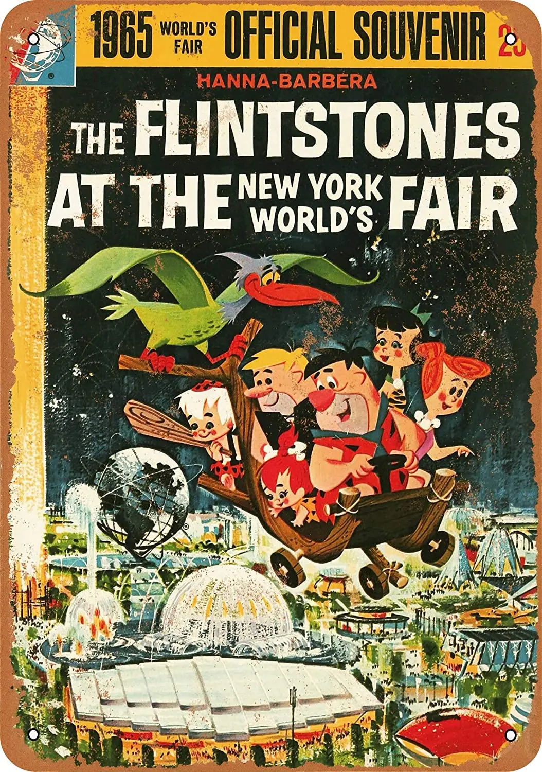 

12x8 дюймов металлический винтажный Забавный жестяной знак Flintstone на мировой ярмарке 1965