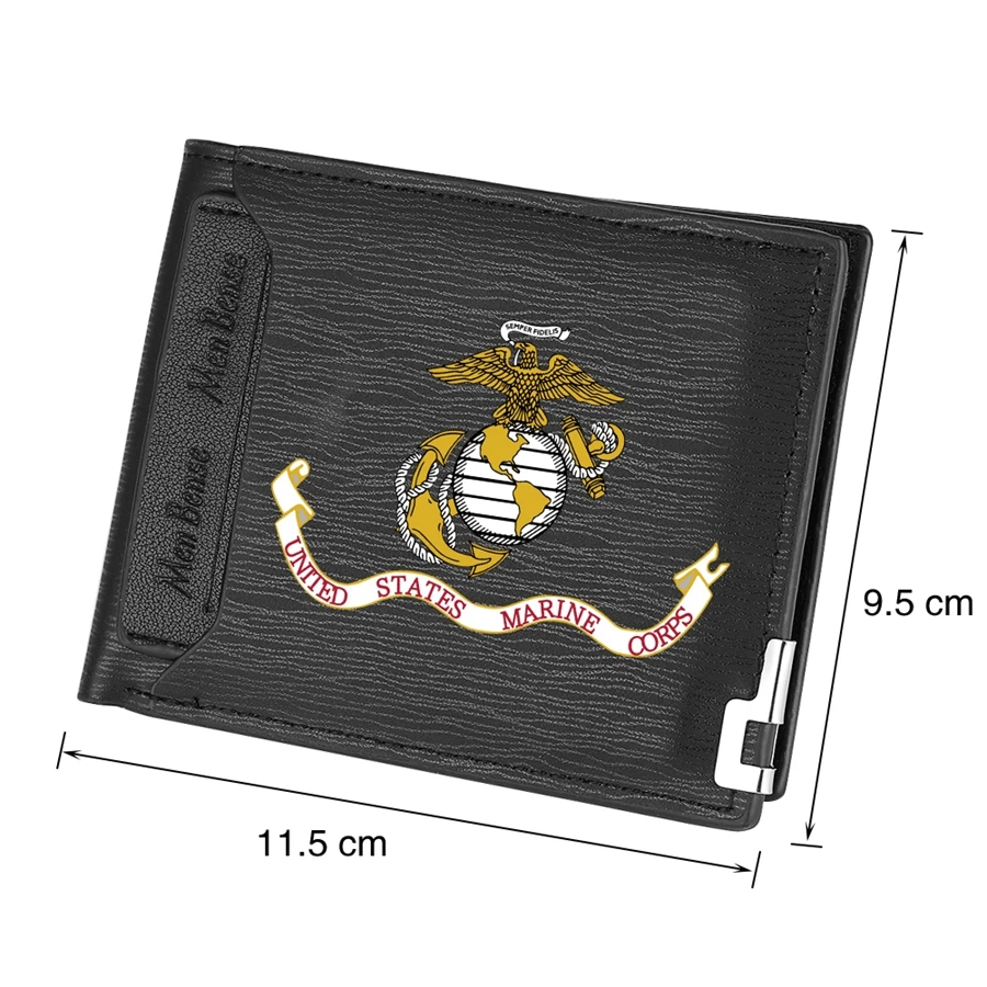 

Creative US Marines Flag Logo Short Slim Wallets Vintage Male Purse Money Clip Credit Coin Bag Zipper Wallet Portomonee Carteria