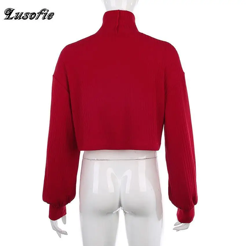 Lusofie осенний Новый красный свитер с длинным рукавом и высоким воротником