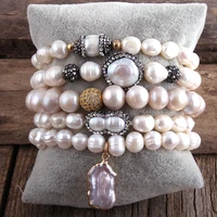 rh new designer boho pearl beaded bracelet freshwater pearl strand 5pc bracelets sets for women jewelry gift dropship