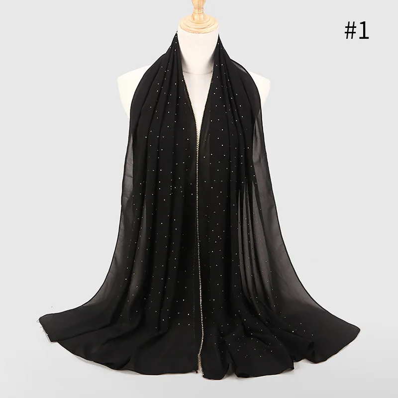 

New High Quality Hijab Pearl Chiffon Dot Diamond Headscarf Spring and Summer Long Muslim Lady Women Shawl
