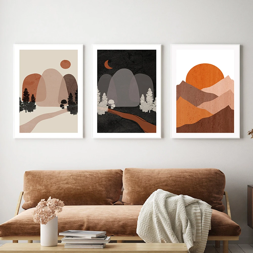 

Mid Century Modern Poster Landscape Mountain Canvas Painting Nature Art Print Norbic Wall Pictures for Living Room Home Decor