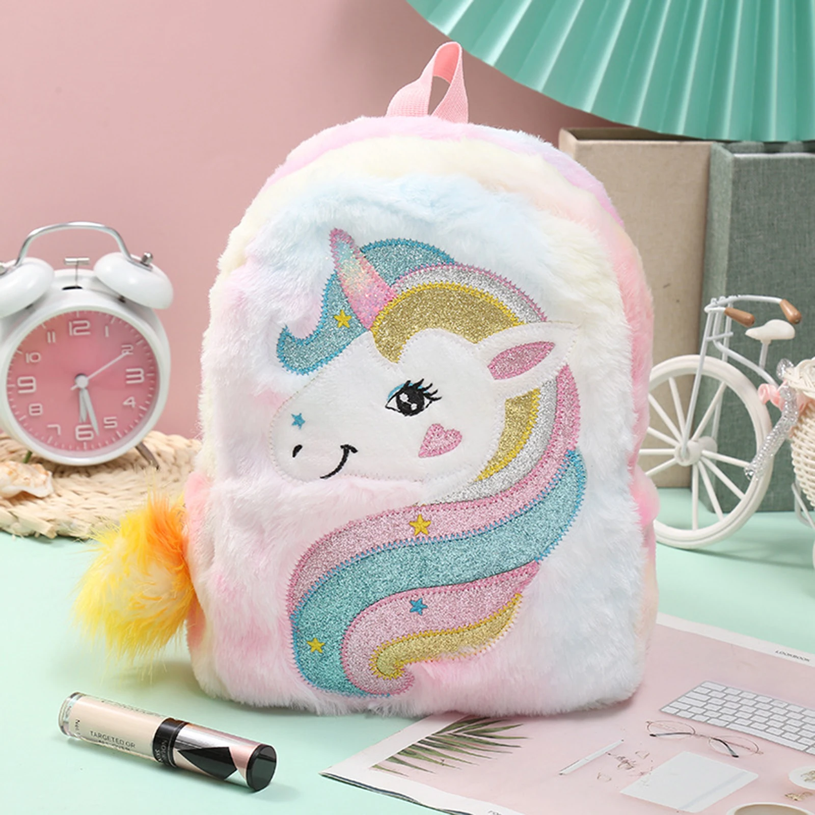 Маленький плюшевый рюкзак Sunny Rainbow с белой лошадкой милый мультяшный легкий