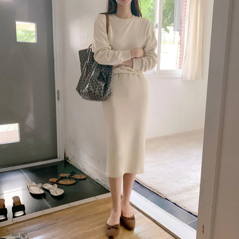 

2020 New Elegant Autumn Winter Long sleeve sweater Warm Women Suit + Skirt Skirt Suit Two-Pieces Casual Office Women Sets TZ558