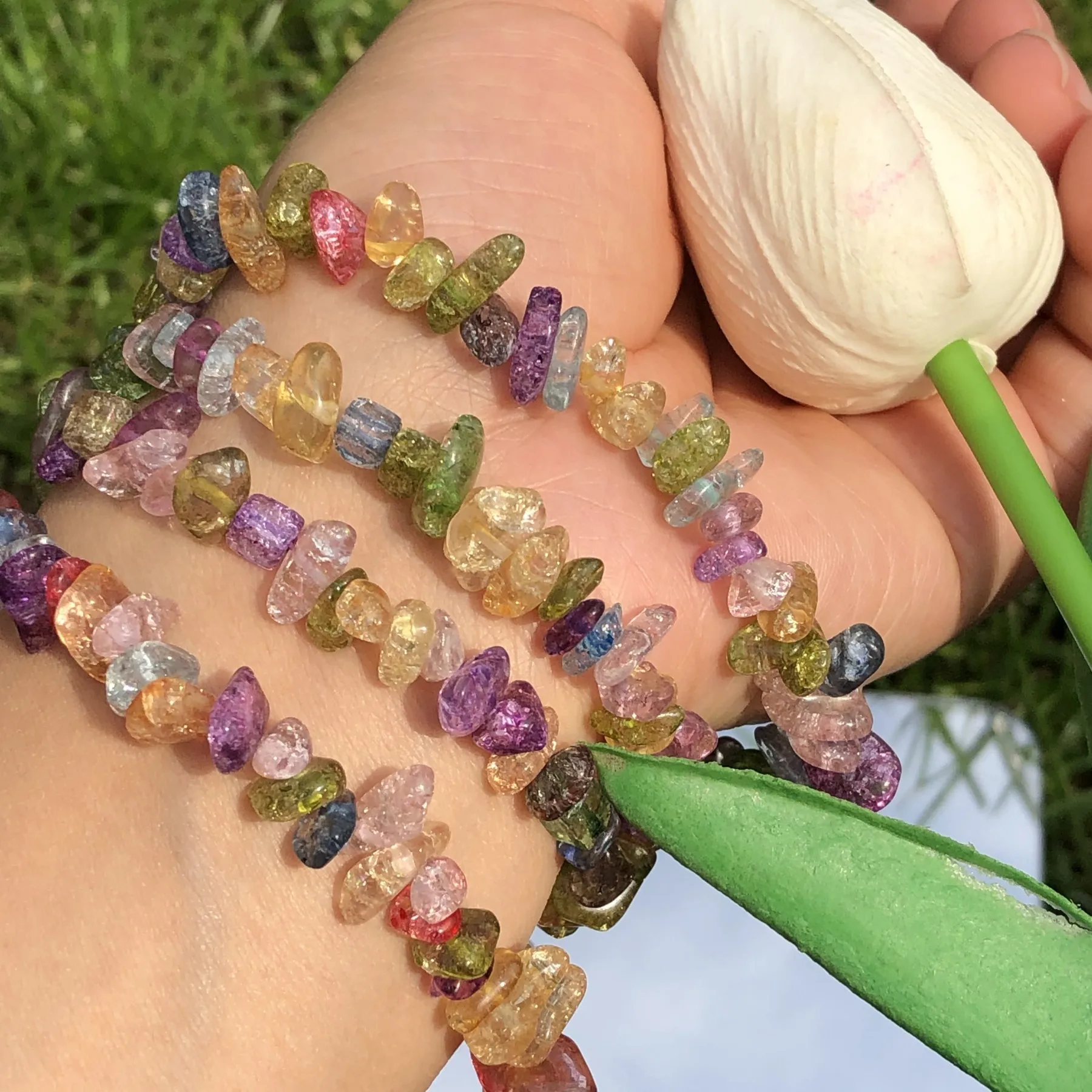 4-8mm Natural Irregular Chips Multicolor Cracked Crystal Quartz Freeform Gravel Stone Beads For Jewelry Making DIY Bracelet 32” - купить по
