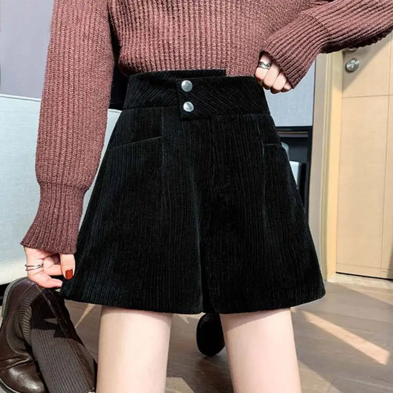 

Women Autumn Winter High Waist Wide Leg Shorts New Casual Female Loose Chenille Short Pants Ladies Pockets Solid Shorts R216
