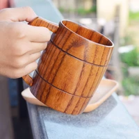 500ml large wooden cup with handle solid wood beer open water and milk