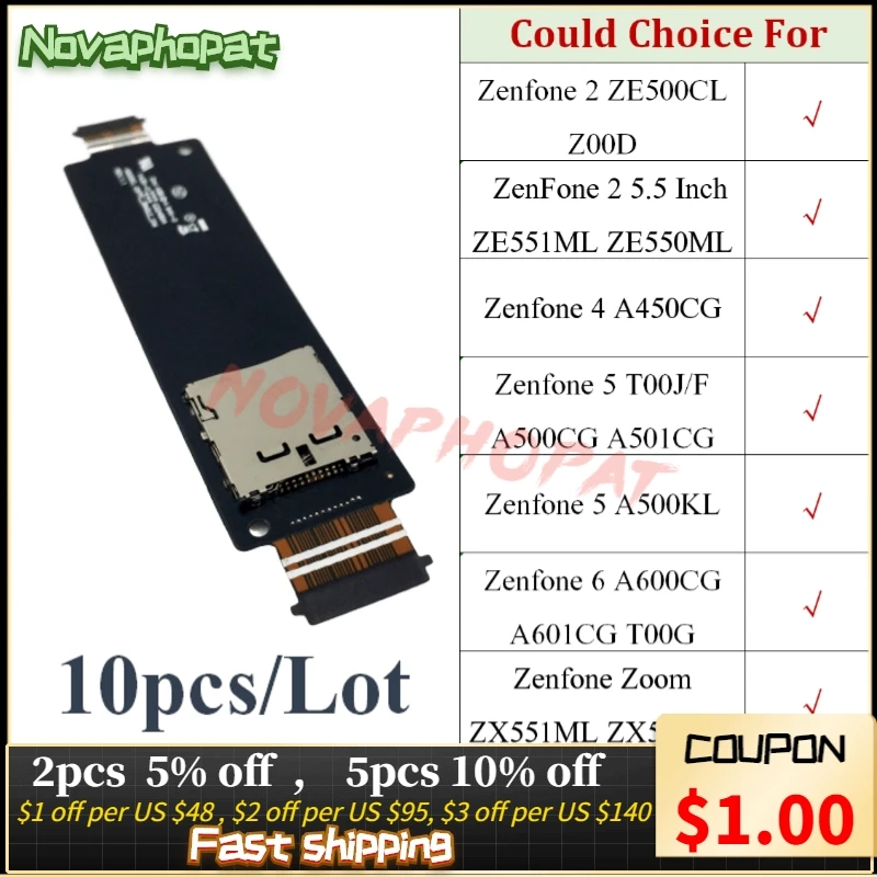 Кардридер для SD-карт Novaphopat Asus Zenfone 2 4 5 6 Zoom ZE500CL Z00D ZE551ML ZE550ML слот держателя Sim-карты