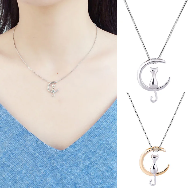 Женское Ожерелье ModaOne Moon Cat ожерелье из стерлингового серебра 925 пробы с