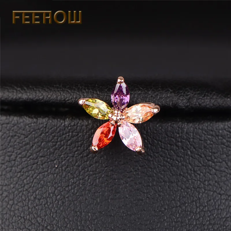 FEEHOW разноцветные камни CZ серьги для женщин цветок кубический цирконий Кристалл