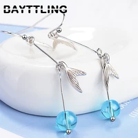 bayttling 925 sterling silver 57mm fine blue round crystal drop earrings for woman fashion glamour party jewelry gift