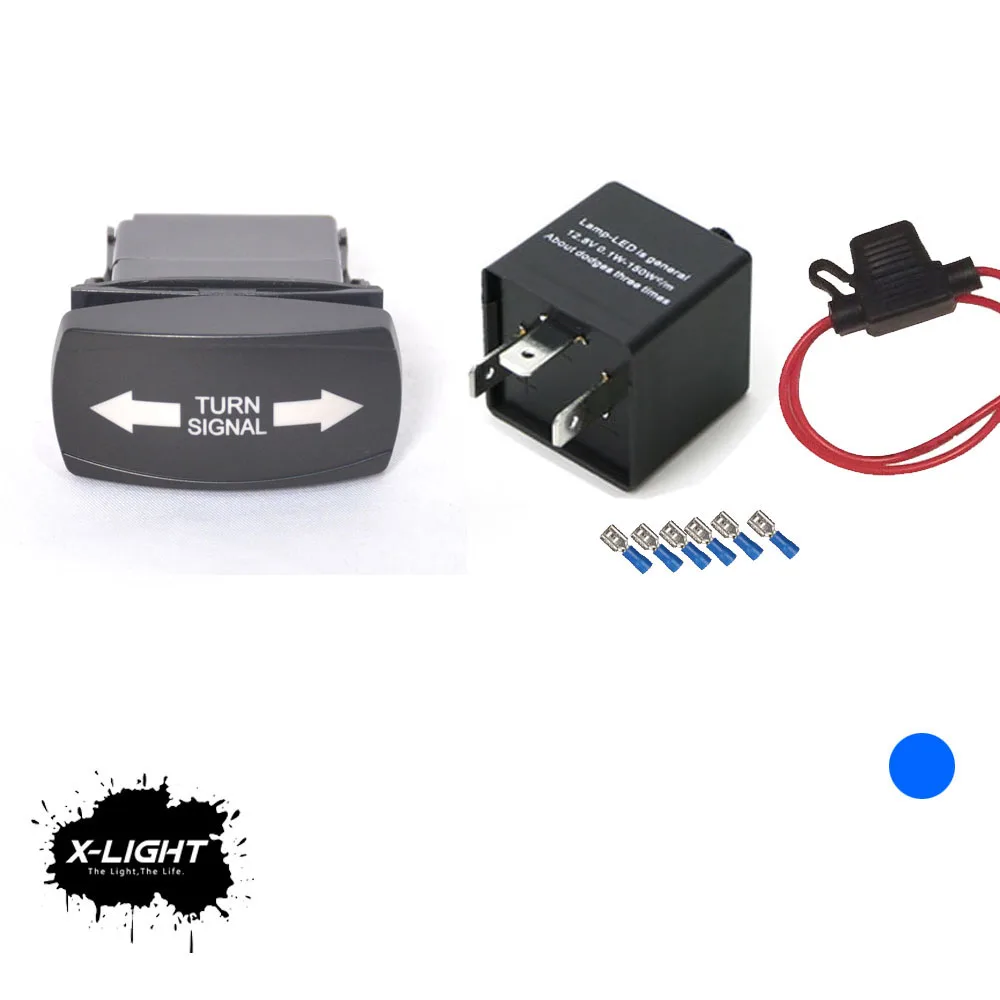 

12V LED TURN SIGNAL Horizontal ROCKER SWITCH BLINKER KIT W/BLUE LIGHTED FOR SXS UTV ATV GOLF CART Polaris Ranger RZR