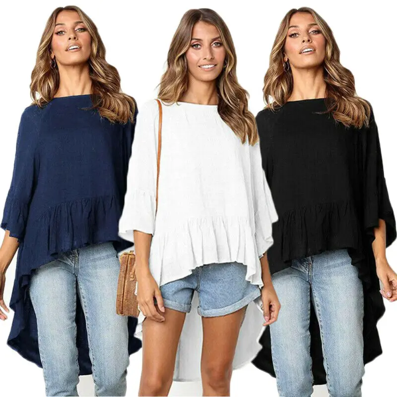 Новый стиль женские футболки размера плюс свободные топы с рукавом три четверти