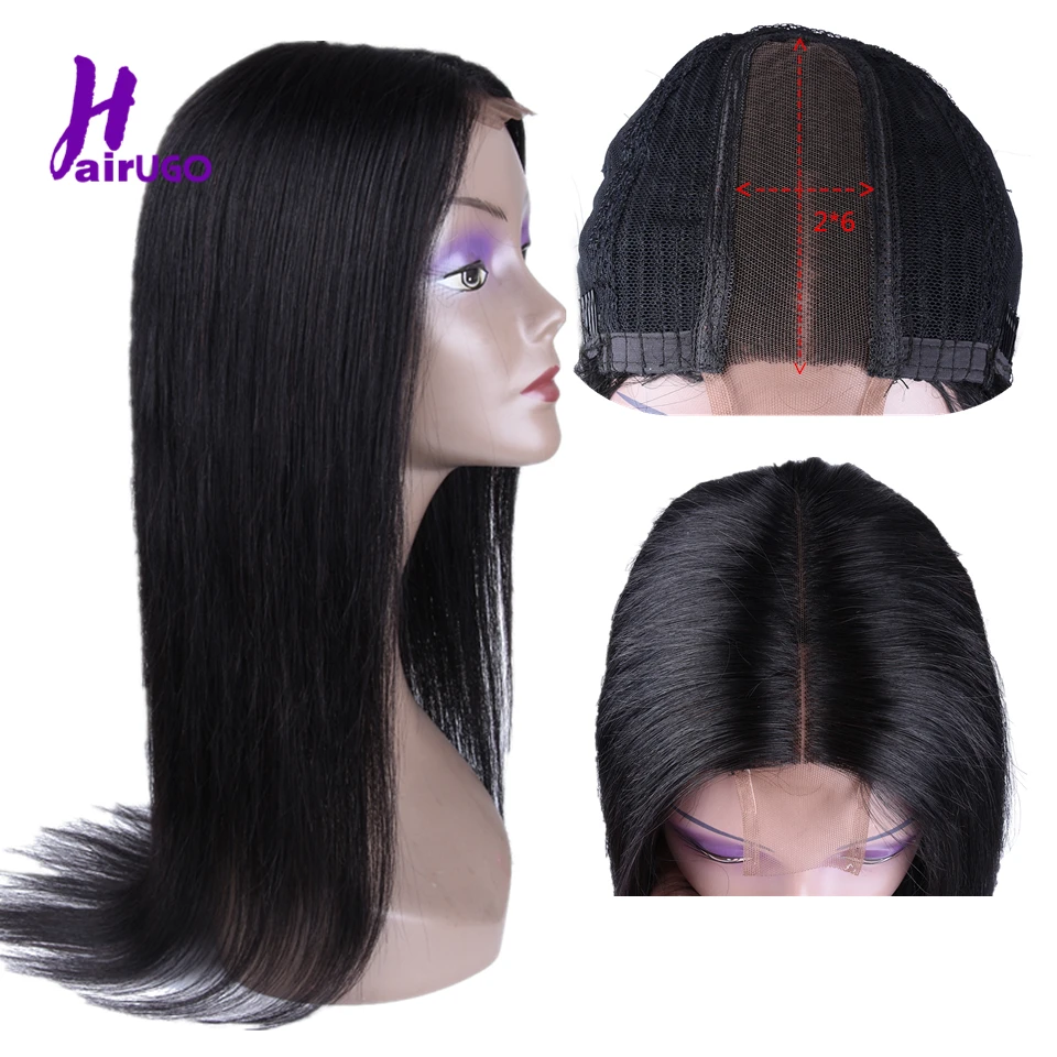 HairUGo малазийские прямые 2*6 шнурка часть парик предварительно выщипанные с волосами младенца не-remy шнурка человеческих волос парики для черных женщин средний коэффициент