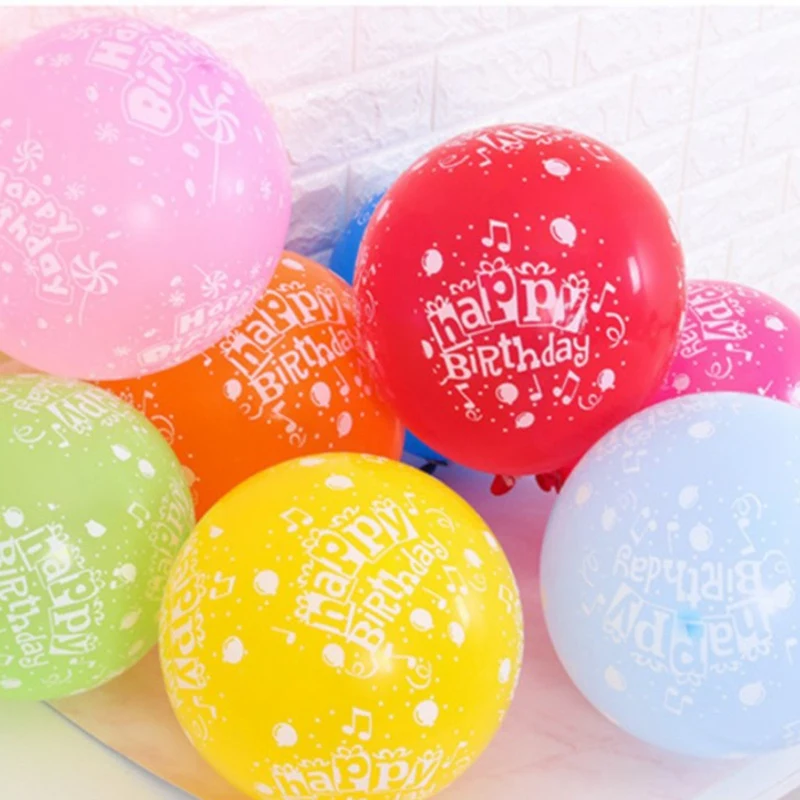 

100Pcs Happy Birthday Printed Balloon 12 Inch Fullprint Latex Balloons Party Balloons Full Print in Multicolor