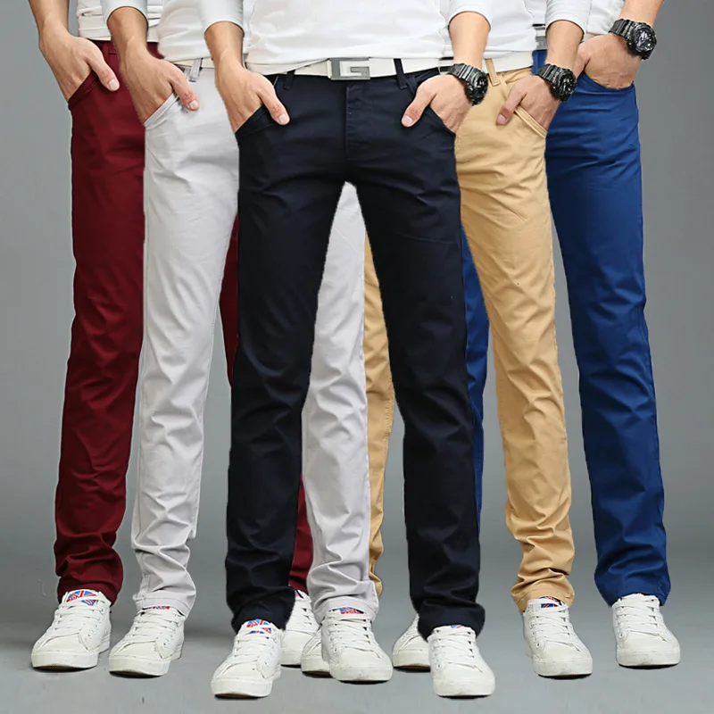 

2020 Spring and summer New Design Casual Men pants Cotton Slim Pant Straight Trousers Fashion Solid sky blue black Pants Men
