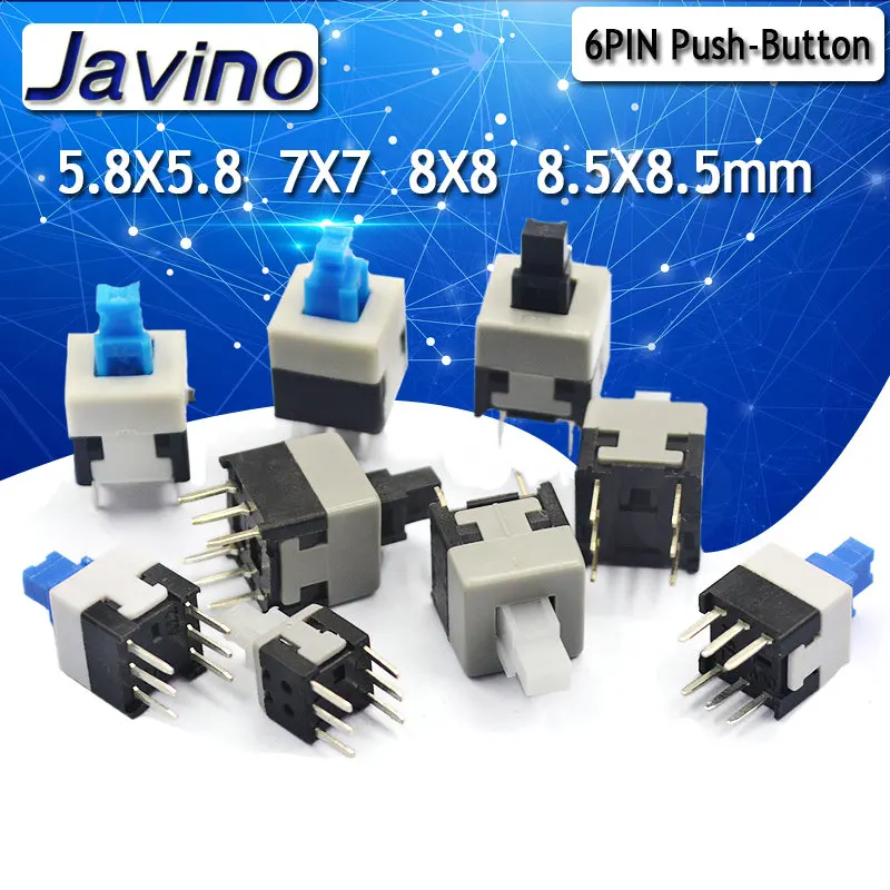 10 шт./лот 5,8x5,8 7x7 8x8 8,5x8,5 мм самоблокирующиеся/разблокировки Нажмите Тактильные Мощность микро переключатель 6 Pin кнопочные переключатели