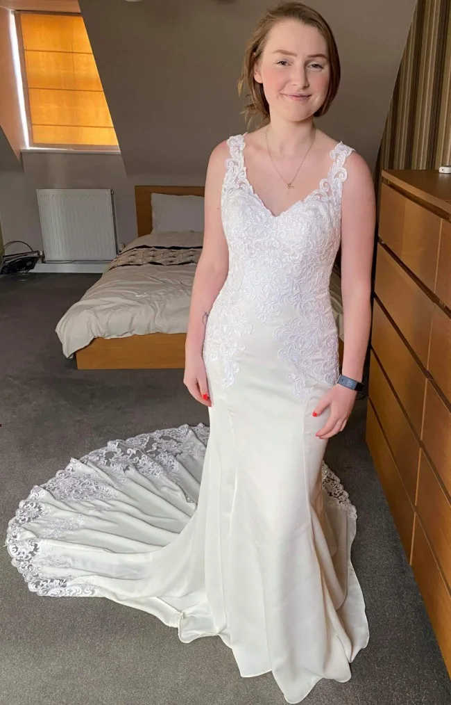 

Chiffon Lace Appliques Mermaid Wedding Dresses for Bride V Neck Bridal Gowns vestido de noiva