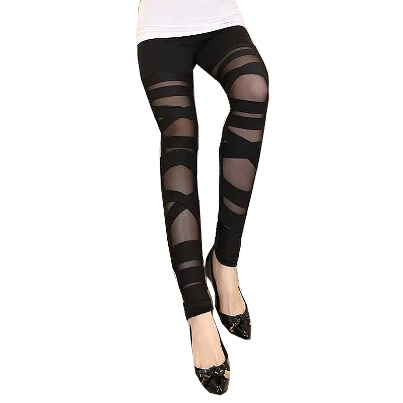 2019 сексуальные Комбинированные брюки Стрейчевые черные лоскутные бандажные