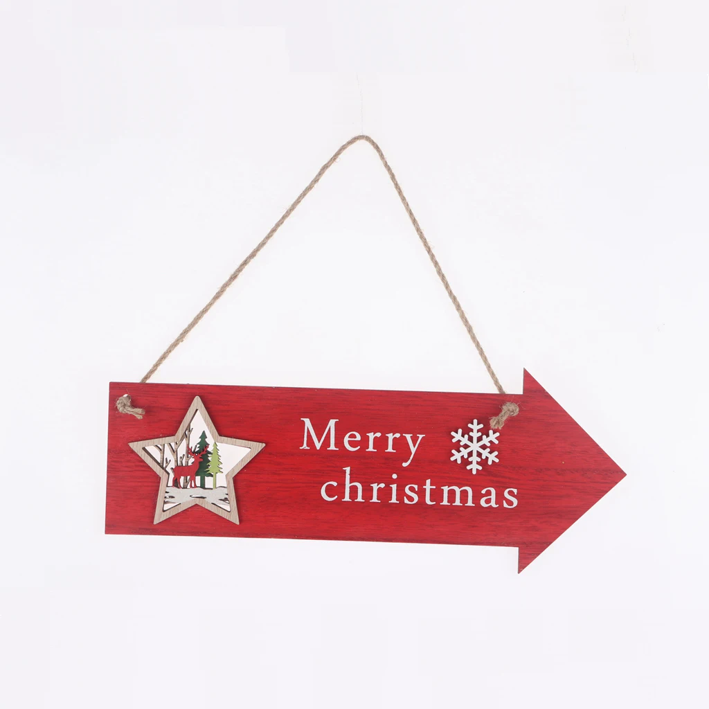 

wooden guide boards signpost red arrows hanger signpost Merry Christmas with hollowed-out stars deer outdoor Xmas door pendants
