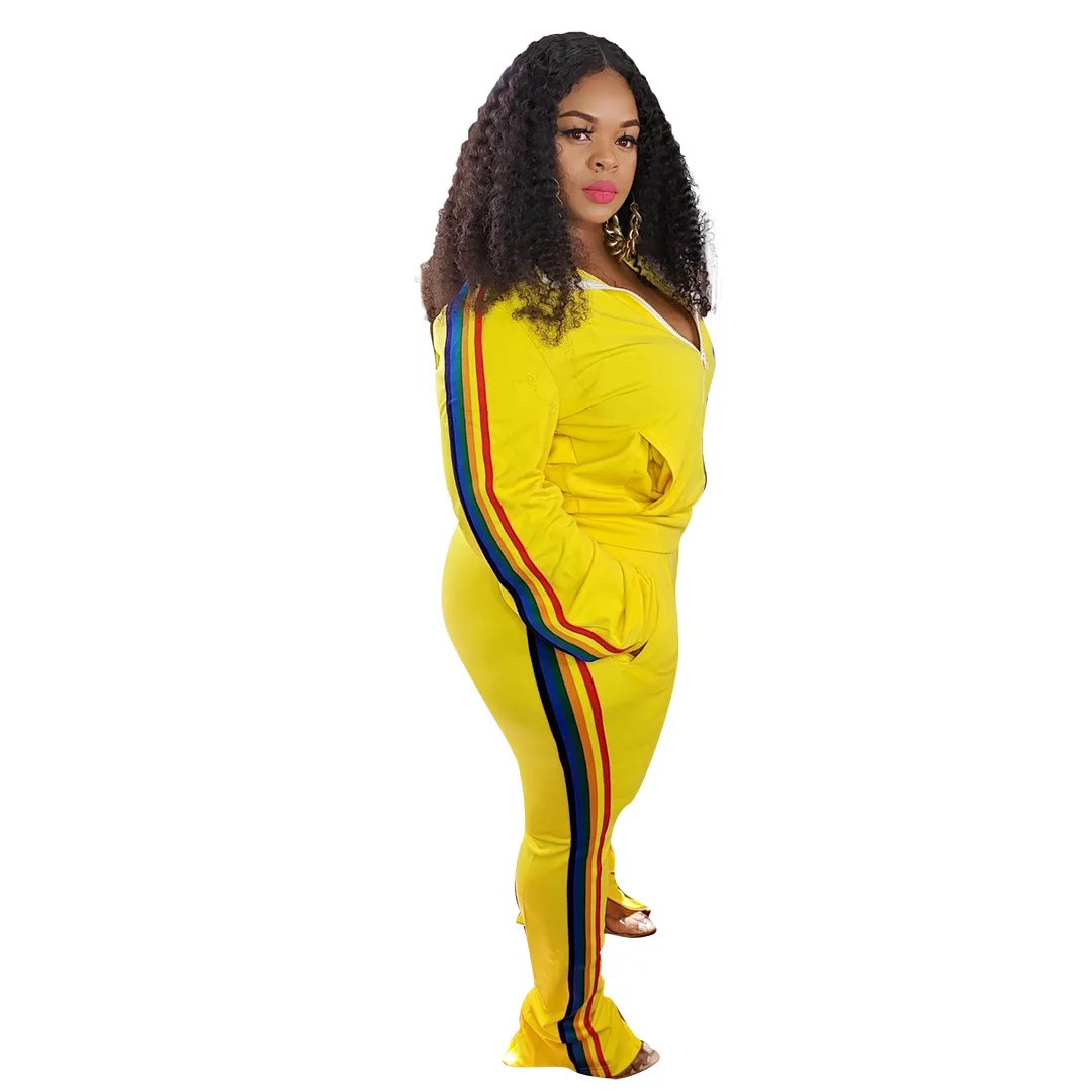 

Plus Size Women Fashion Tracksuits Outfits Autumn Winter Zipper V-neck Long Sleeve Coats Casual Split Sweatpants Two Piece Sets