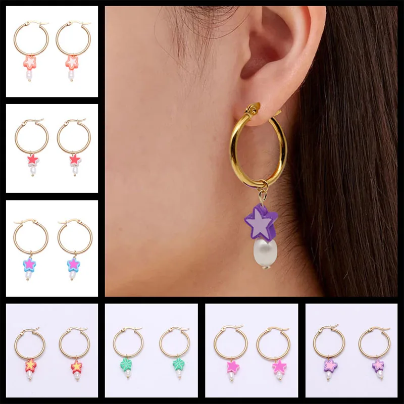 

Trendy Pearl Earrings For Women Color Soft Ceramics Pendant of Earring Bohemia Star Dangle Drop Earrings 2023 Fashion Jewelry