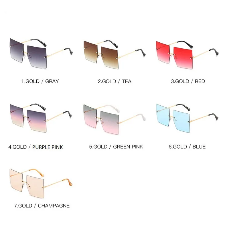 

Original Square Sunglasses Women Frameless Design Luxury Sun Glasses For Female Gradient Shades Oversized Sun Glasses Oculos New