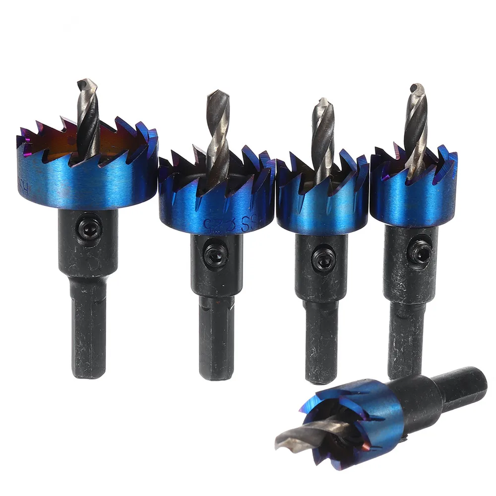 5Pcs 16-30mm HSS Blue Na no Coating Tooth Hole Saw Cutter Drill Bit Set for Metal Sheet Woodworking Tool | Инструменты