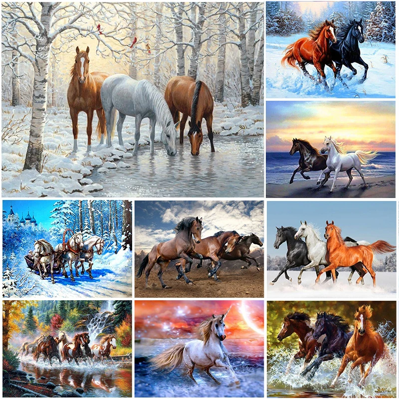 

5D DIY Diamond Painting Kits Set Horse Full Round With AB Drill Diamond Embroidery Animal Mosaic Art Picture of Rhinestone Decor