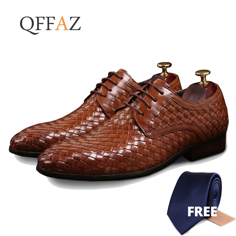 

QFFAZ мужские кожаные туфли, деловые Костюмные туфли, мужские брендовые туфли из натуральной кожи, черные кружевные свадебные мужские туфли