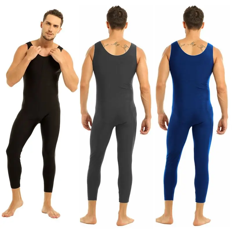 Для взрослых с овальным вырезом без рукавов облегающие однотонные Цвет мужчин