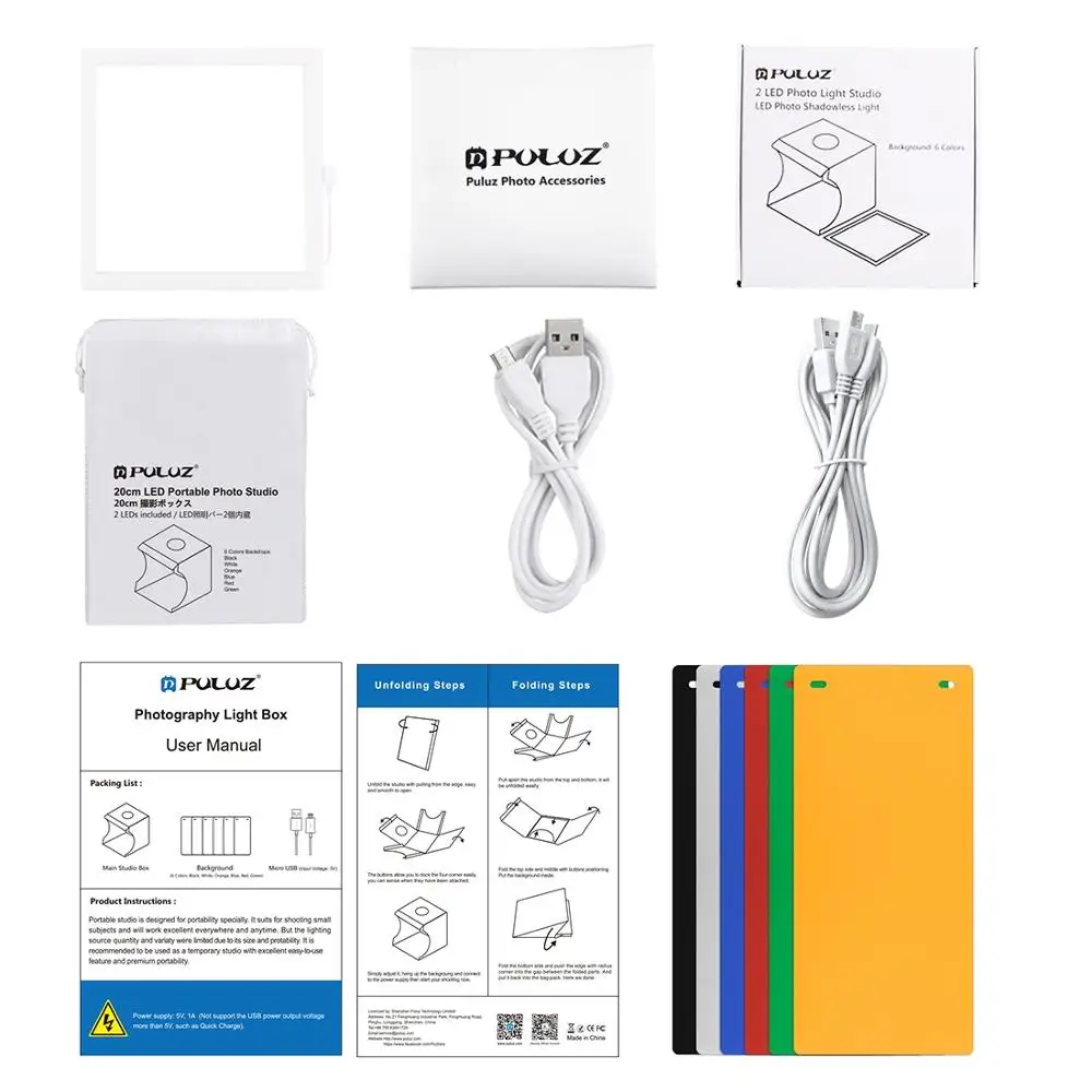 

MAMEN LED Folding Photography Light Box Studio Shadowless Lighting lamp Panel Pad+Studio Shooting Tent White Light Box Kit