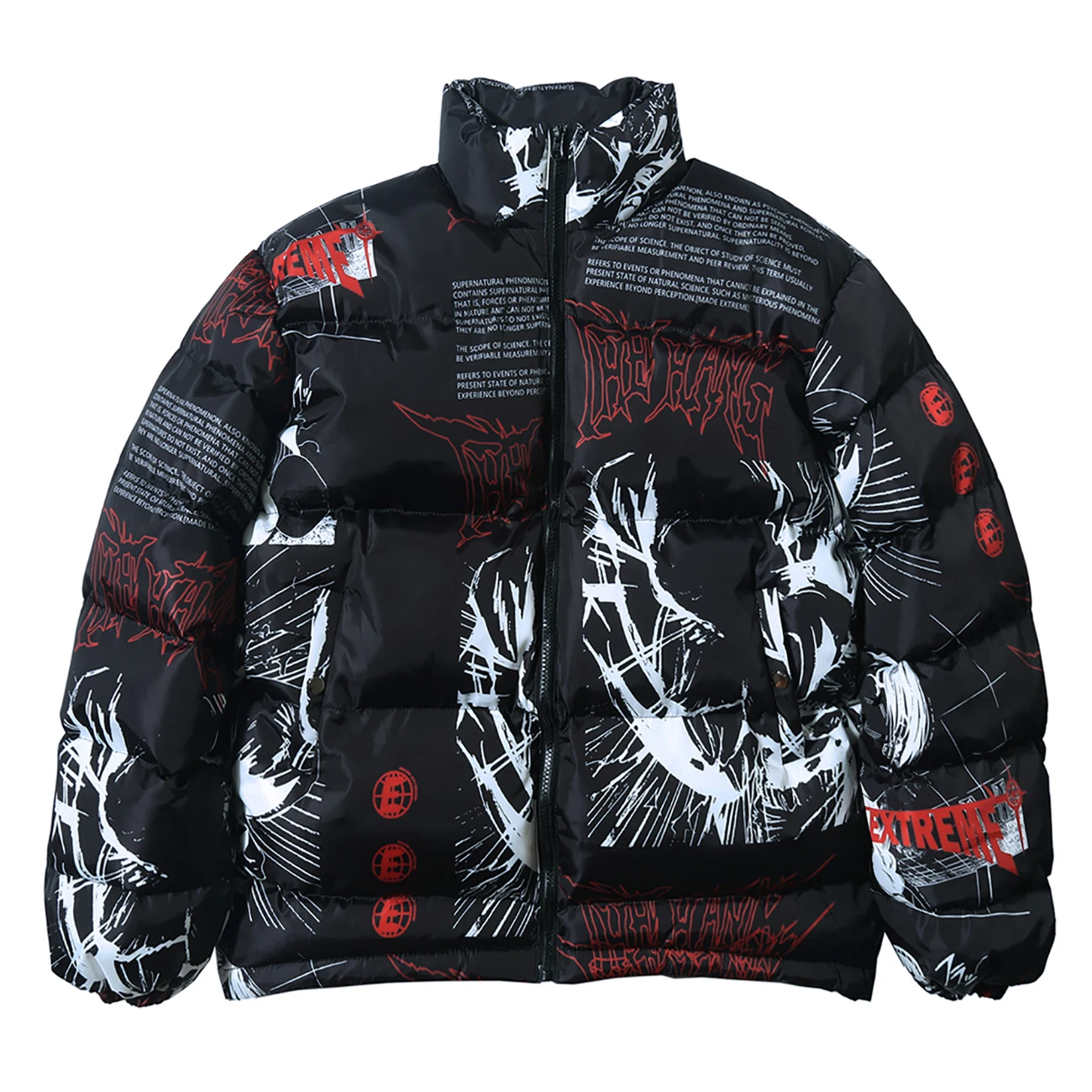 Down Jacket Japanese Cartoon Graffiti Print Men Thick Parka Winter Warm Padded Jacket Coats 2021 Harajuku Windbreaker Streetwear