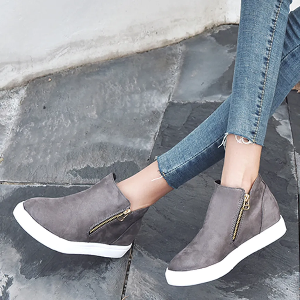 Ботинки на платформе женская повседневная обувь плоской подошве молнии ботинки