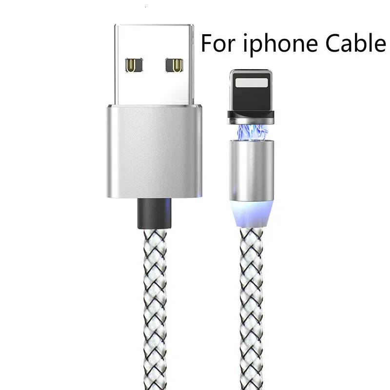 1 м Магнитный Micro USB кабель для быстрой зарядки iPhone samsung кабель для передачи данных Магнитный кабель для зарядки usb type C 3A кабель для мобильного телефона - Цвет: sliver For iphone