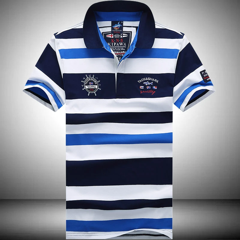 

Summer Men's Casual Breathable Striped High Quality Short Sleeve Thin Polo Shirt 2020 New Pure Cotton Fashion Shark Brand