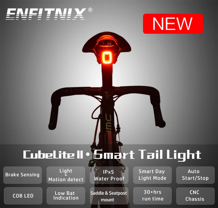ENFITNIX Cubelite2 велосипедный фонарик задний умный задний фонарь стоп-сигнал зондирования Водонепроницаемый светодиодный дневной свет седло освещение сиденья