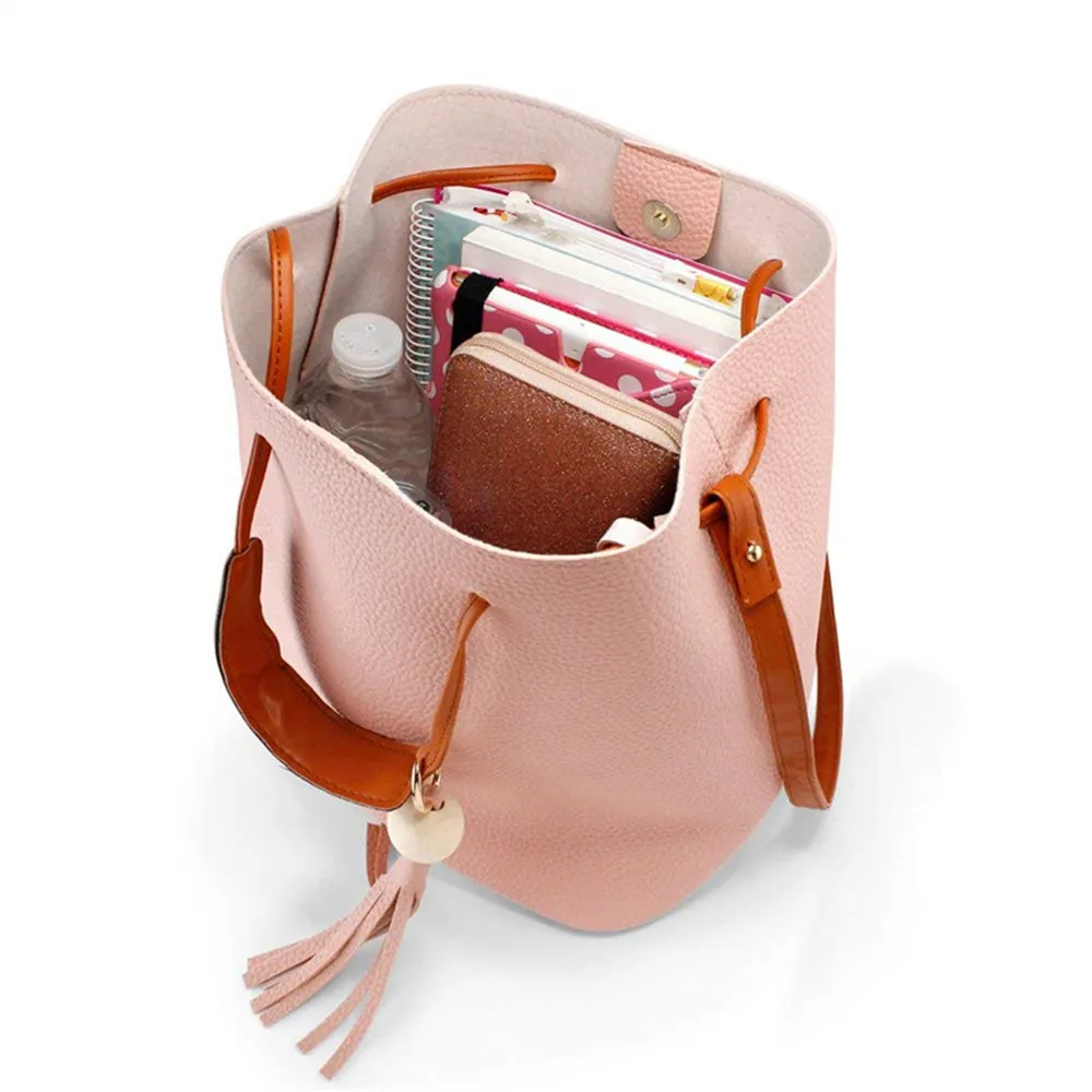

New Women Bag Set Tassel Pendant Shoulder Handbag Wallet Messenger Satchel Bag Cross Body Female Causal Totes Travel Bags