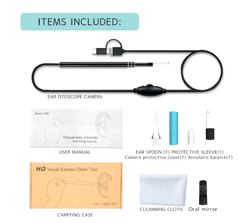 

LED Medical Ear Cleaner Scoop Endoscope Camera Pick Otoscope Ear Wax Remover Tool Nose Cleaning Charger 3 In 1