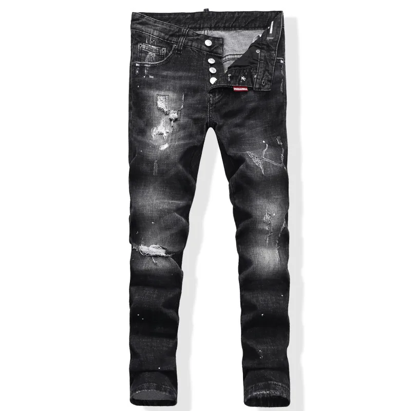 DSQ Новые мужские джинсы Рваные для мужчин обтягивающие брюки на пуговицах