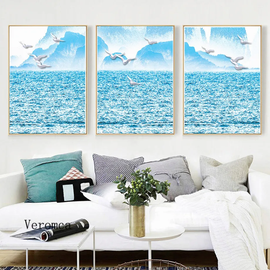 

Unframed Modern Blue Ocean Oil Paintings Wall Decorative Pictures Photo For Living Room Hd Print Canvas Landscape Painting Art