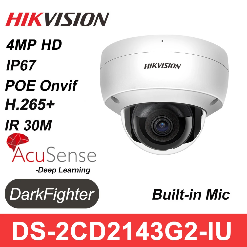 

Hikvision IP Camera 4MP DS-2CD2143G2-IU H.265 POE Vandal Fixed Dome Camera SD Face Detection Built-in Mic webcam AcuSense IPC