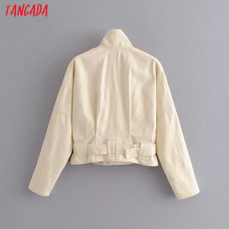 Tangada, Женские однотонные джинсовые куртки с поясом, пуговицами, карманами, длинным рукавом, короткая стильная куртка, женские топы бойфренда 6P18